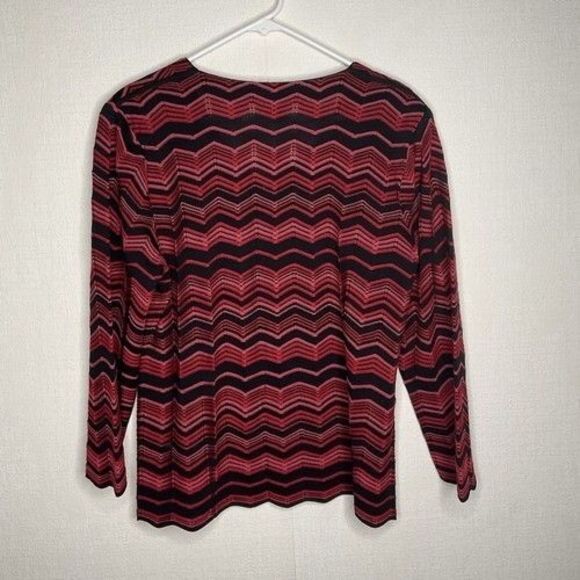 Misook Zig Zag Chevron Scalloped Hem Full Zip Cardigan Women Size Large Petite - Picture 6 of 9